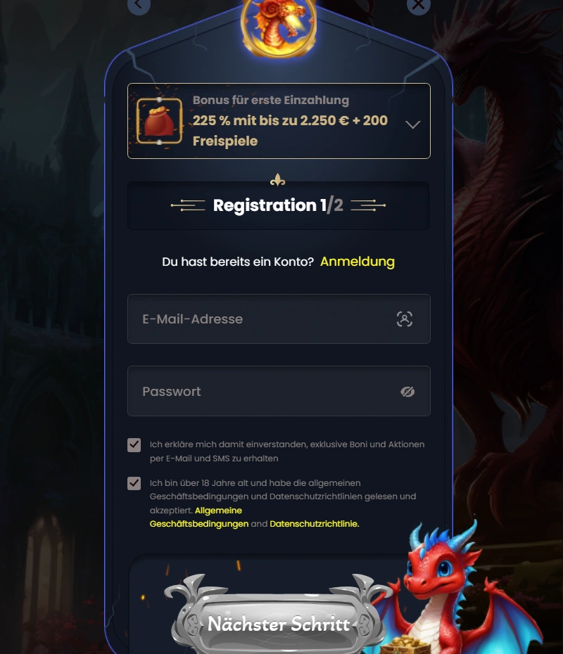 Dragonslots Regisration Step 2