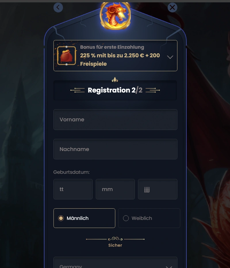 Dragonslots Regisration Step 3